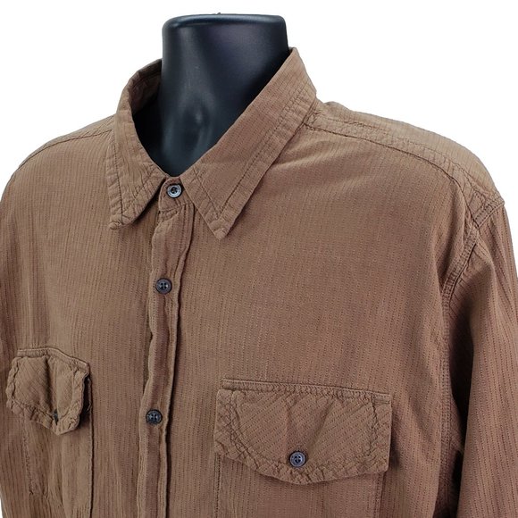 The North Face Mens Shirt XXL Brown Button Front Long Sleeve Textured Cotton 2XL - Picture 3 of 6